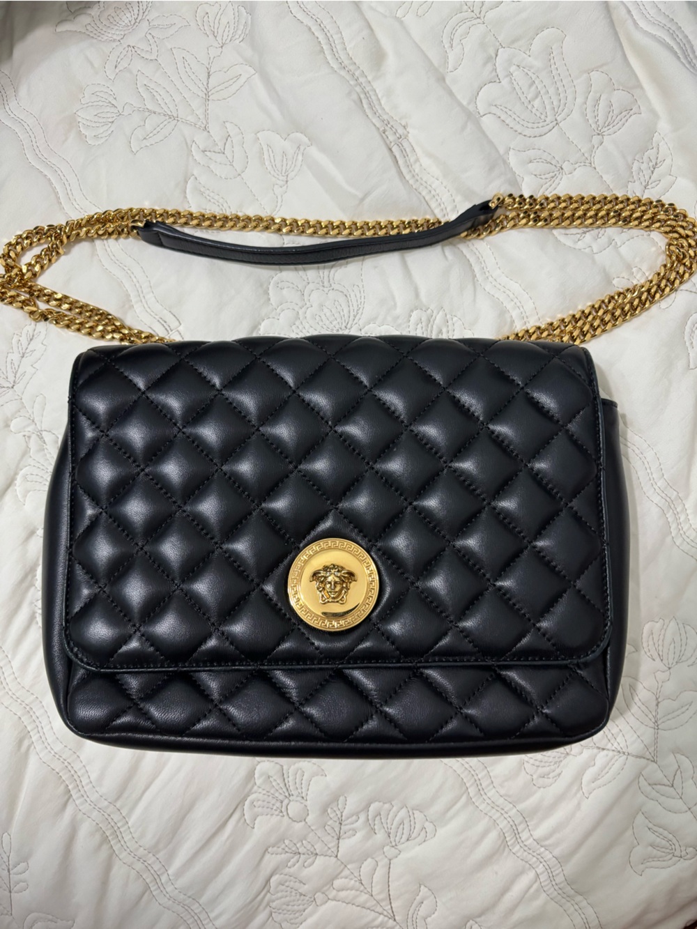 Versace Black Quilted Leather Shoulder Bag